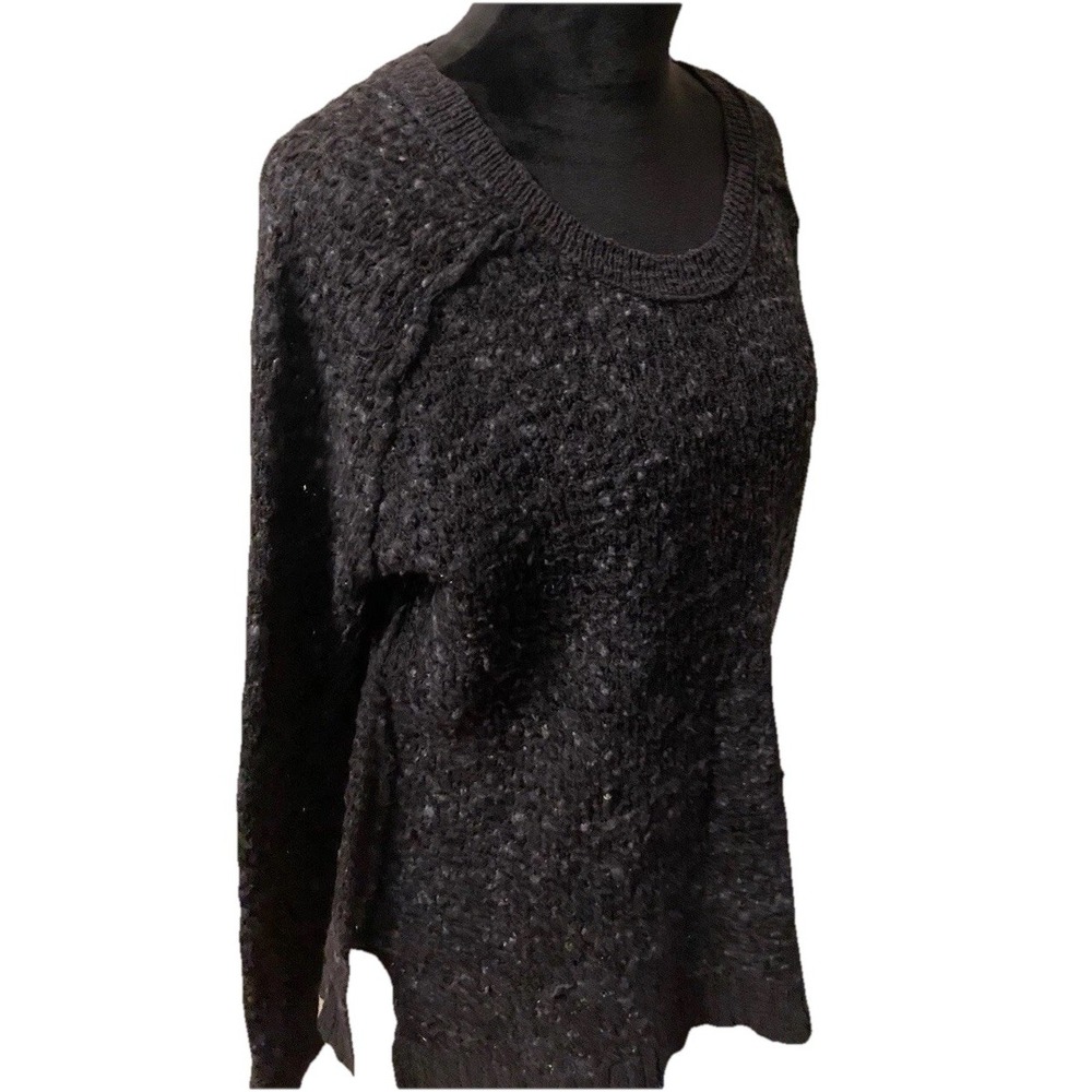 Free People S Sweater Black Boucle Knit High Low Hem Textured Boho Relaxed